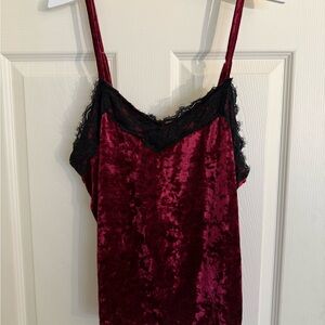 SHEIN Deep Red Velvet Camisole with Lace Detail
